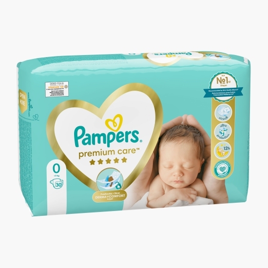 Scutece Premium Care, mărimea 0 nou născut, < 3 kg, 30 buc