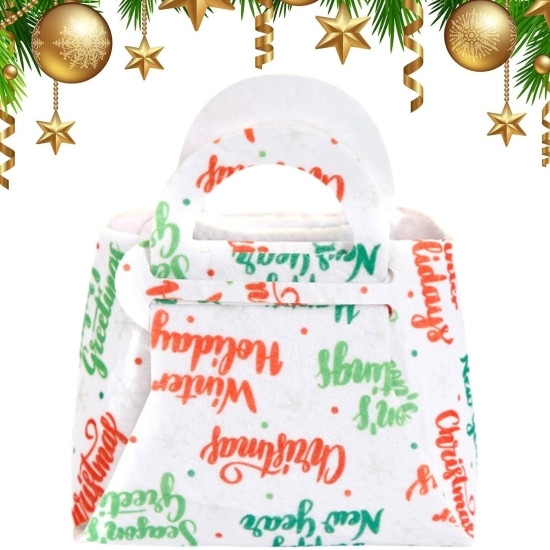 Geantă albă cadouri Crăciun copii, 13x12x6cm