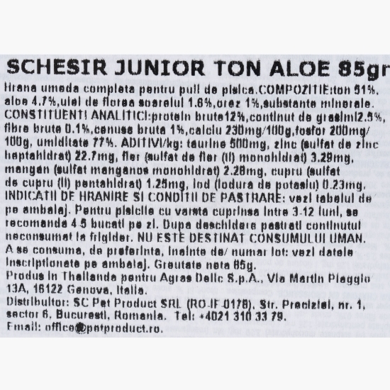 Hrană umedă pentru pisici Junior, 85g, ton și aloe în jeleu