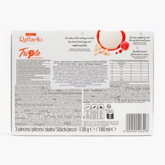 Înghețată cu aromă de cocos, sos de fructe de pădure și bucăți de zmeură 3x60ml