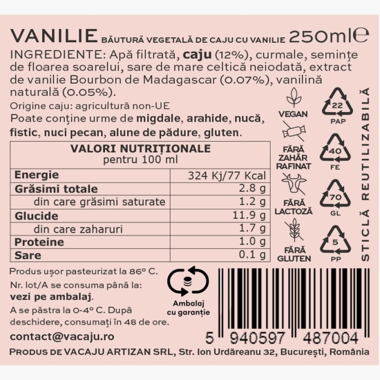 Băutură vegetală de caju cu vanilie 0.25l