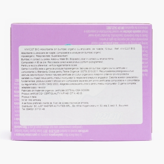 Absorbante cu aripioare, noapte, bumbac bio, 10buc