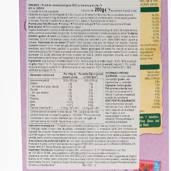 Cereale eco cu banane și prune, 7+ luni, 200g
