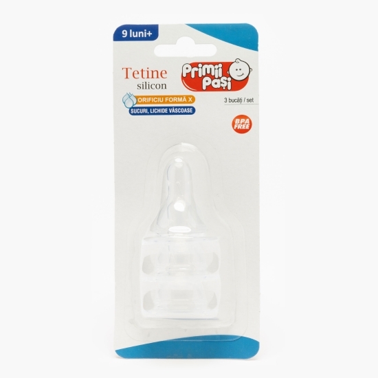 Tetină silicon orificiu +9 luni, 3 buc