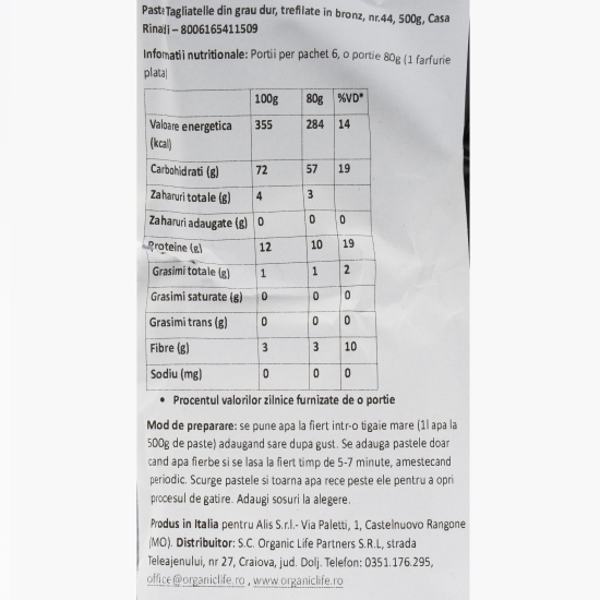 Paste Tagliatelle din grâu dur, trefilate în bronz 500g