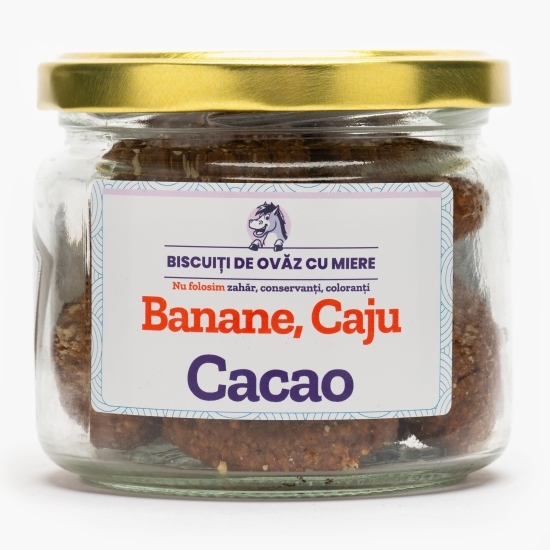 Biscuiți de ovăz cu miere, banane, caju și cacao 130g