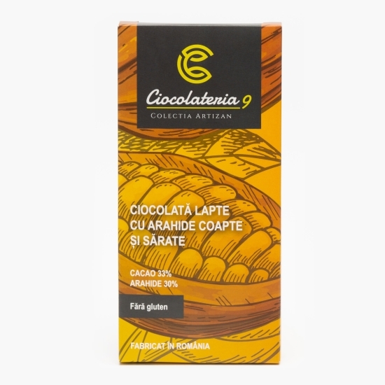 Ciocolată lapte 33% cacao, cu arahide coapte și sărate, 80g