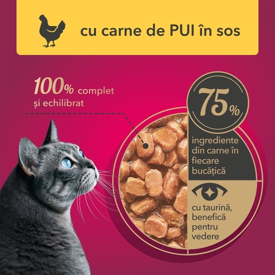 Hrană umedă pentru pisici adulte, cu pui în sos, 85g