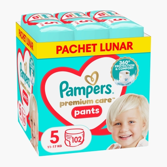 Scutece-chiloțel Premium Care Pants, mărimea 5, 11-17kg, 102 buc