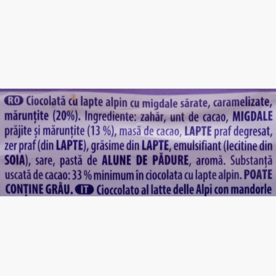 Ciocolată cu lapte și migdale sărate caramelizate 190g