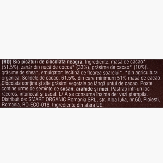 Picături eco de ciocolată neagră Choco drops, vegan 200g