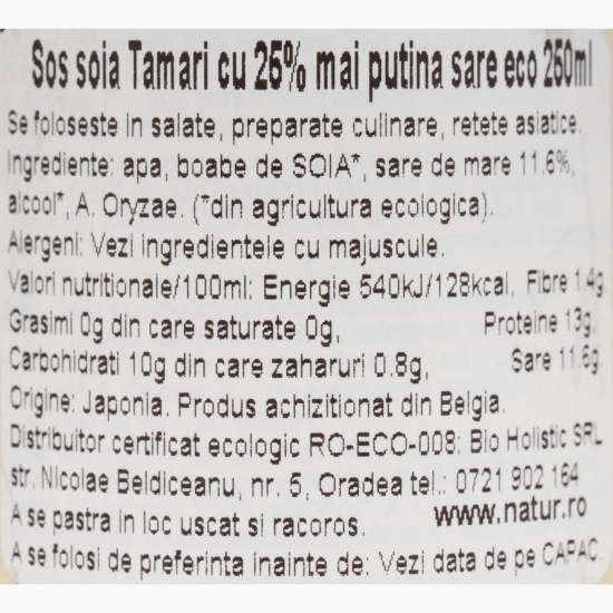 Sos de soia Tamari eco, cu conținut redus de sare 250ml