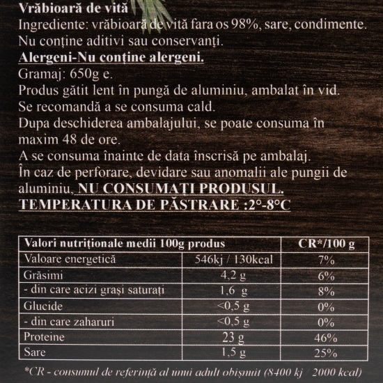 Vrăbioară de vită gătită lent 650g