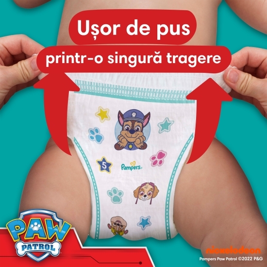 Scutece chiloțel Pants Patrula Cățelușilor, mărimea 5, 12-17 kg, 66 buc