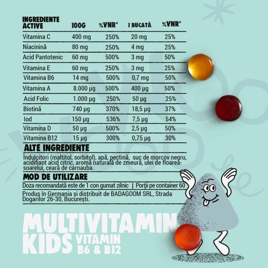 Jeleuri gumate pentru copii Multivitamin Kids, 60 buc