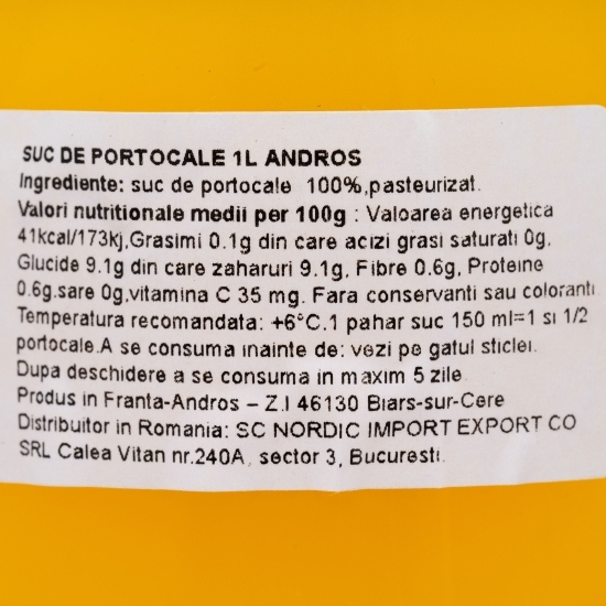 Suc de portocale fără zahăr adăugat 1l
