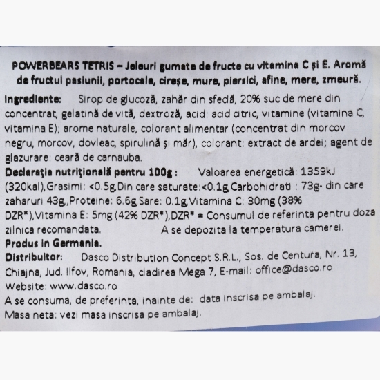 Jeleuri gumate "Tetris" cu aromă de fructe, vitamina C și E 125g