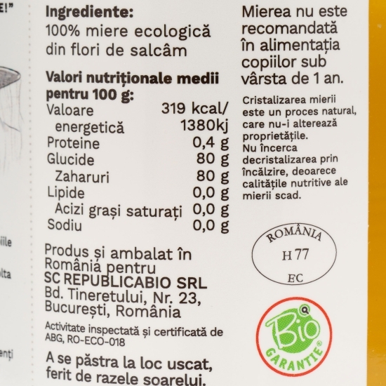 Miere crudă de salcâm ecologică 700g