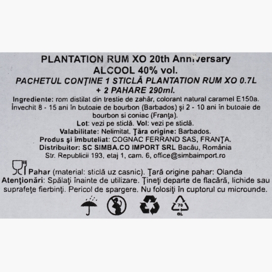 Rom XO Anniversary 40% alc. 0.7l + 2 pahare