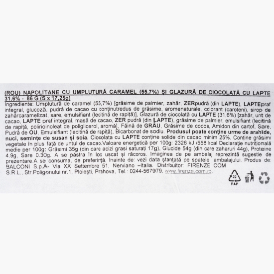 Napolitane Elite cu umplutură caramel și glazură de ciocolată cu lapte 86g