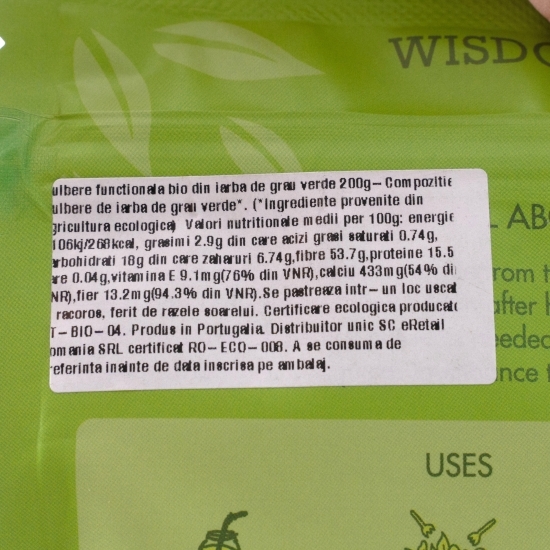 Pulbere funcțională eco din iarbă de grâu verde 200g