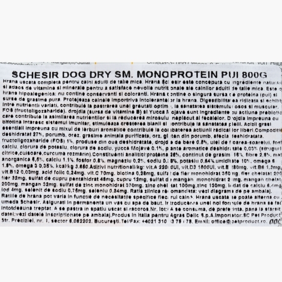 Hrană uscată pentru câini adulți de talie mică, 800g, Monoprotein pui