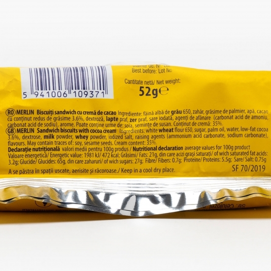 Biscuiți sandwich cu cremă de cacao 52g