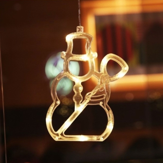 Decorațiune de Crăciun luminoasă în formă de Om de zăpadă, cu ventuză, 19x18 cm