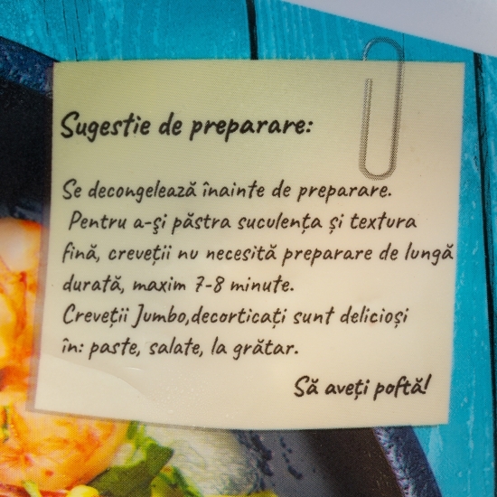 Creveți Jumbo prefierți, decorticați, cu codiță, 500g