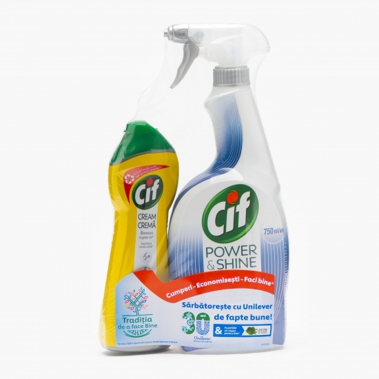 Pachet Cif spray bucătărie Power & Shine 0.75l + Cif soluție de curățat Original 0.25l
