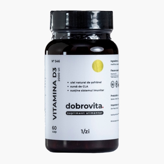Vitamina D3 2000UI, în ulei de șofrănel, 60 capsule