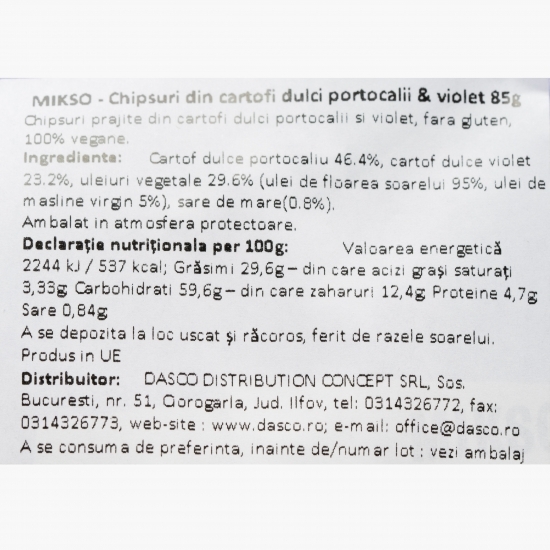 Chipsuri din cartofi dulci portocalii și violet, fără gluten 85g