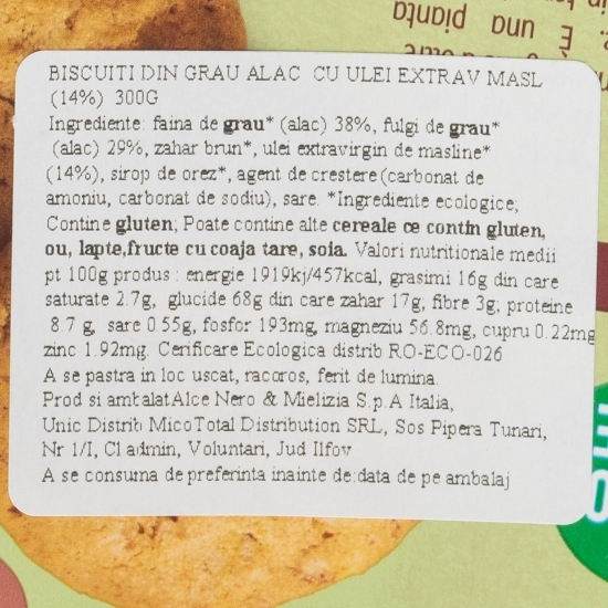 Biscuiți ecologici din grâu cu ulei de măsline 300g