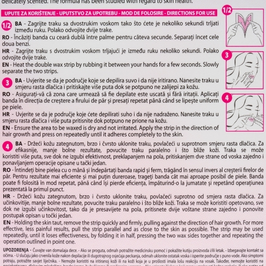Benzi depilatoare pentru față, 20 benzi de ceară + 4 servețele