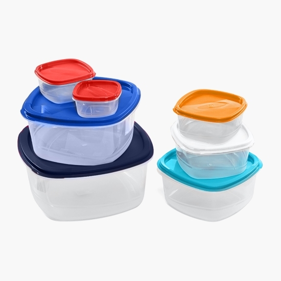 Set caserole pătrate cu capac, din plastic, 7 buc 