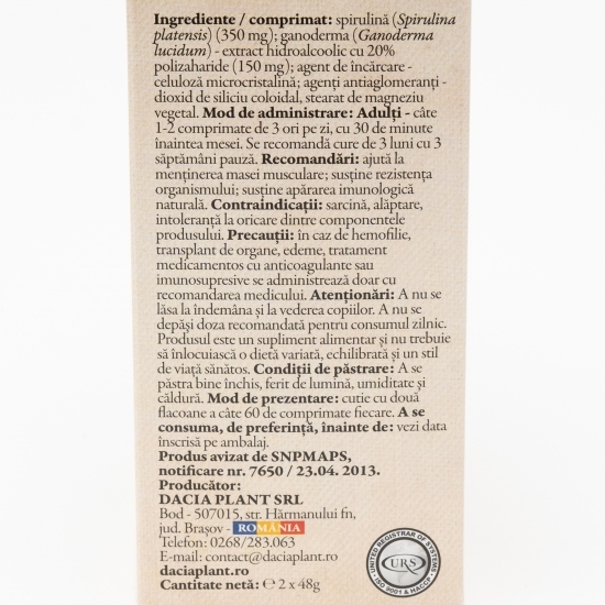 Spirulină și ganoderma 2x60 comprimate