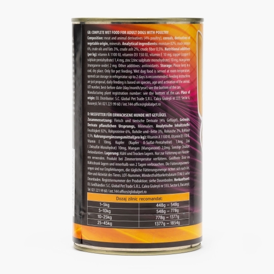 Hrană umedă pentru câini adulți, cu pui 1240g