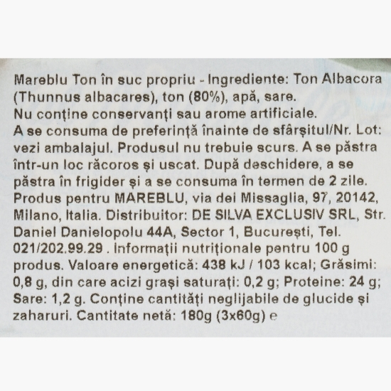 Ton în suc propriu, 3x60g