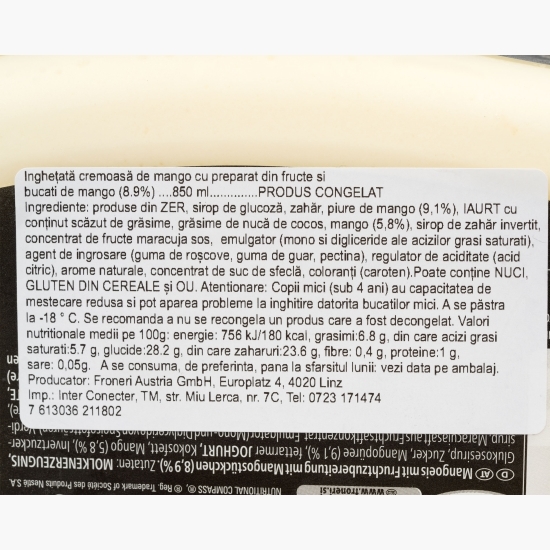 Înghețată cremoasă de mango (8.9%) 430g