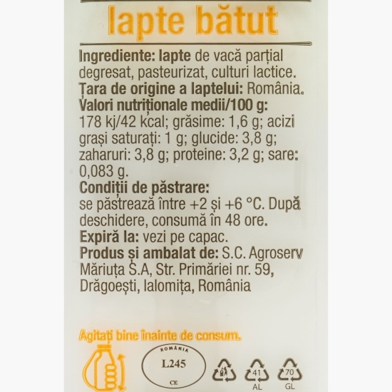 Lapte bătut 1.6% grăsime, 375g