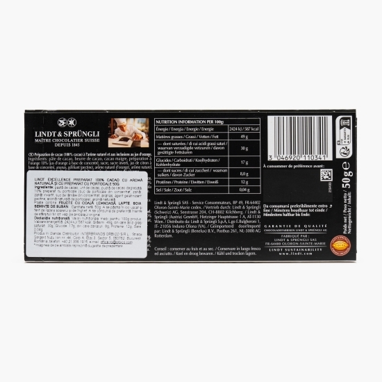 Ciocolată neagră 100% cacao cu portocale Excellence, 50g