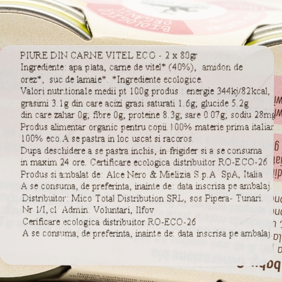 Piure din carne de vițel eco pentru bebeluși 2x80g