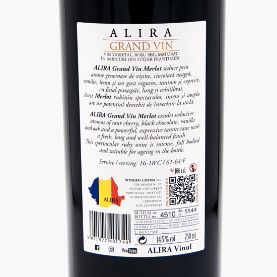 Vin roșu sec Merlot, 14.5%, 750ml