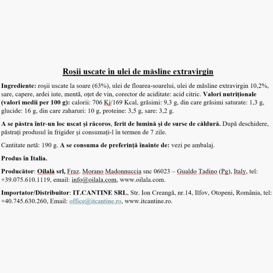 Roșii uscate în ulei de măsline extravirgin, 190g