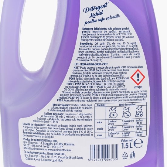 Detergent de rufe lichid pentru haine colorate 20 spălări 1.5l