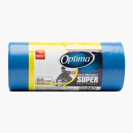 Saci menajeri super rezistenți, albastru, 60l, 15 buc