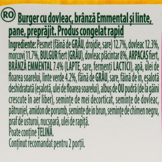 Burger cu dovleac, emmental și linte Cheesy Croustis, 2 buc, 240g