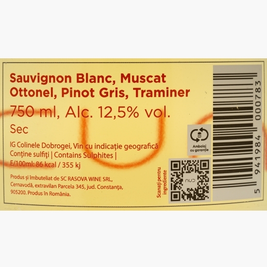 Vin alb sec Pinot Gris & Muscat Ottonel & Sauvignon Blanc & Traminer, 12.5%, 0.75l