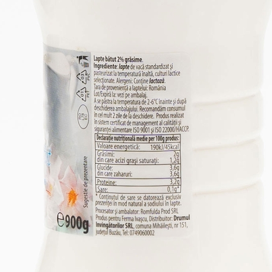 Lapte bătut 2% grăsime, 900g