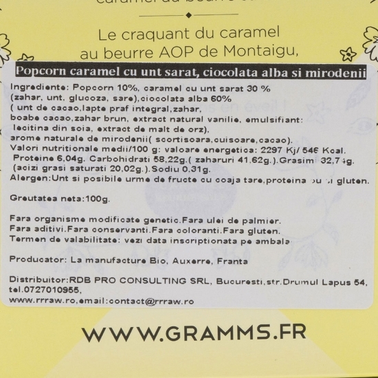 Popcorn caramel cu unt sărat, ciocolată albă și mirodenii 100g